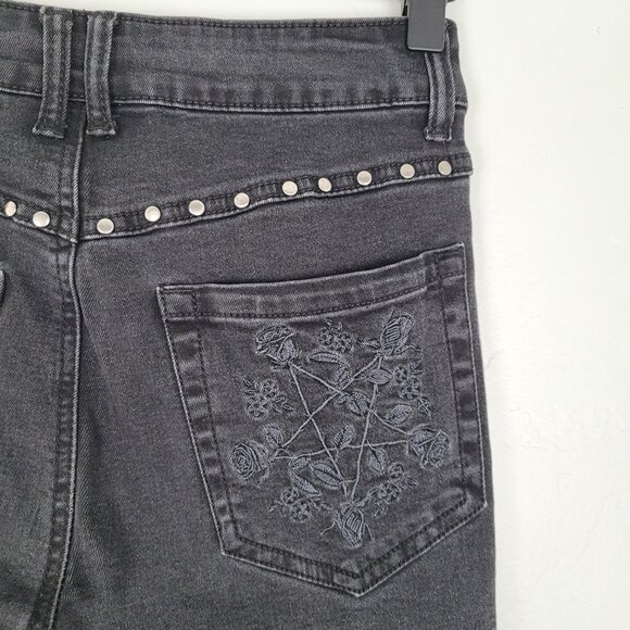 Killstar Anika Jeans Skinny Embroidered Moon Pentagram Studded Black Size XS - Picture 11 of 14